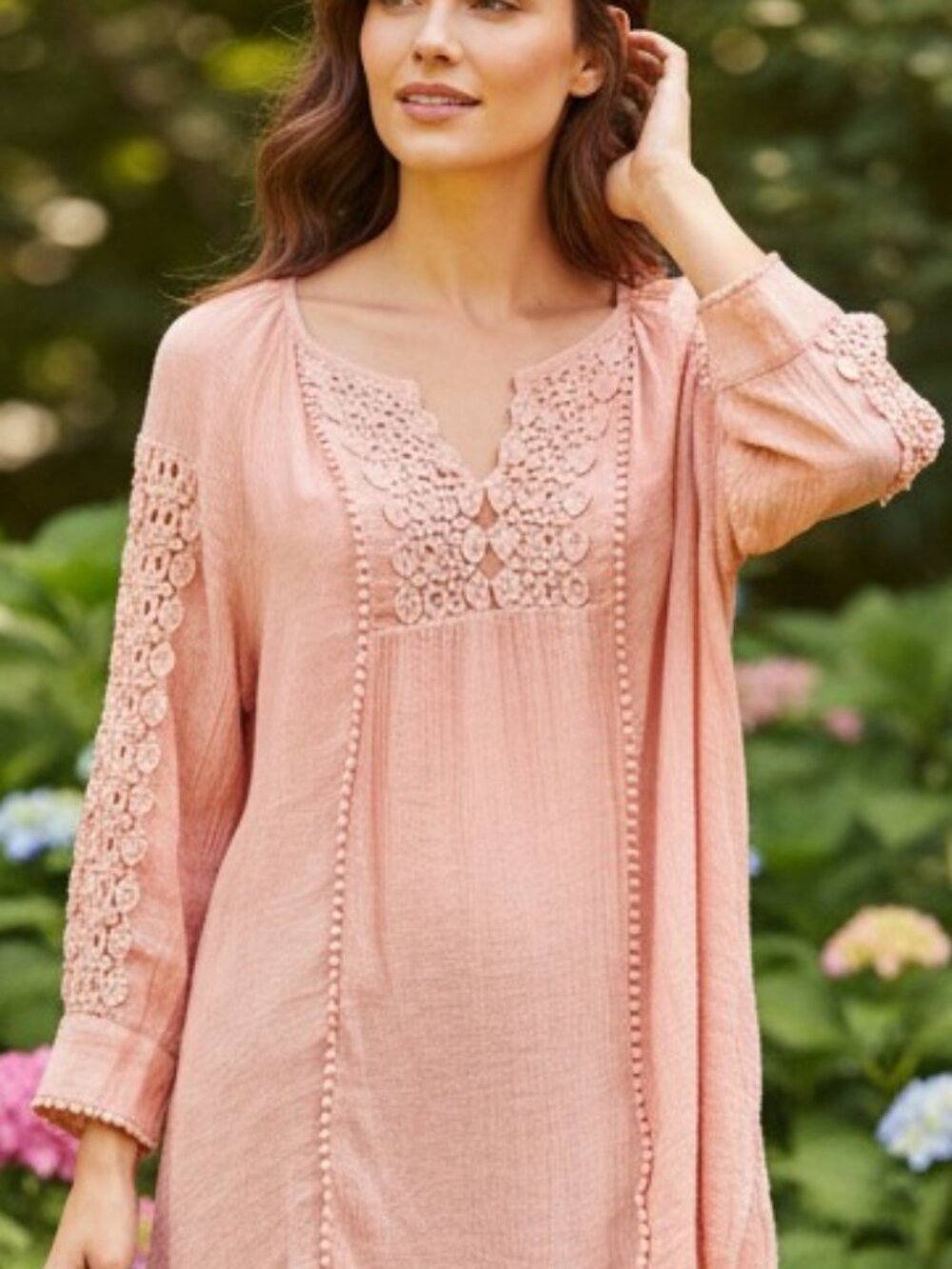 Krazy Kat Peach 3/4 Sleeve Boho Tunic